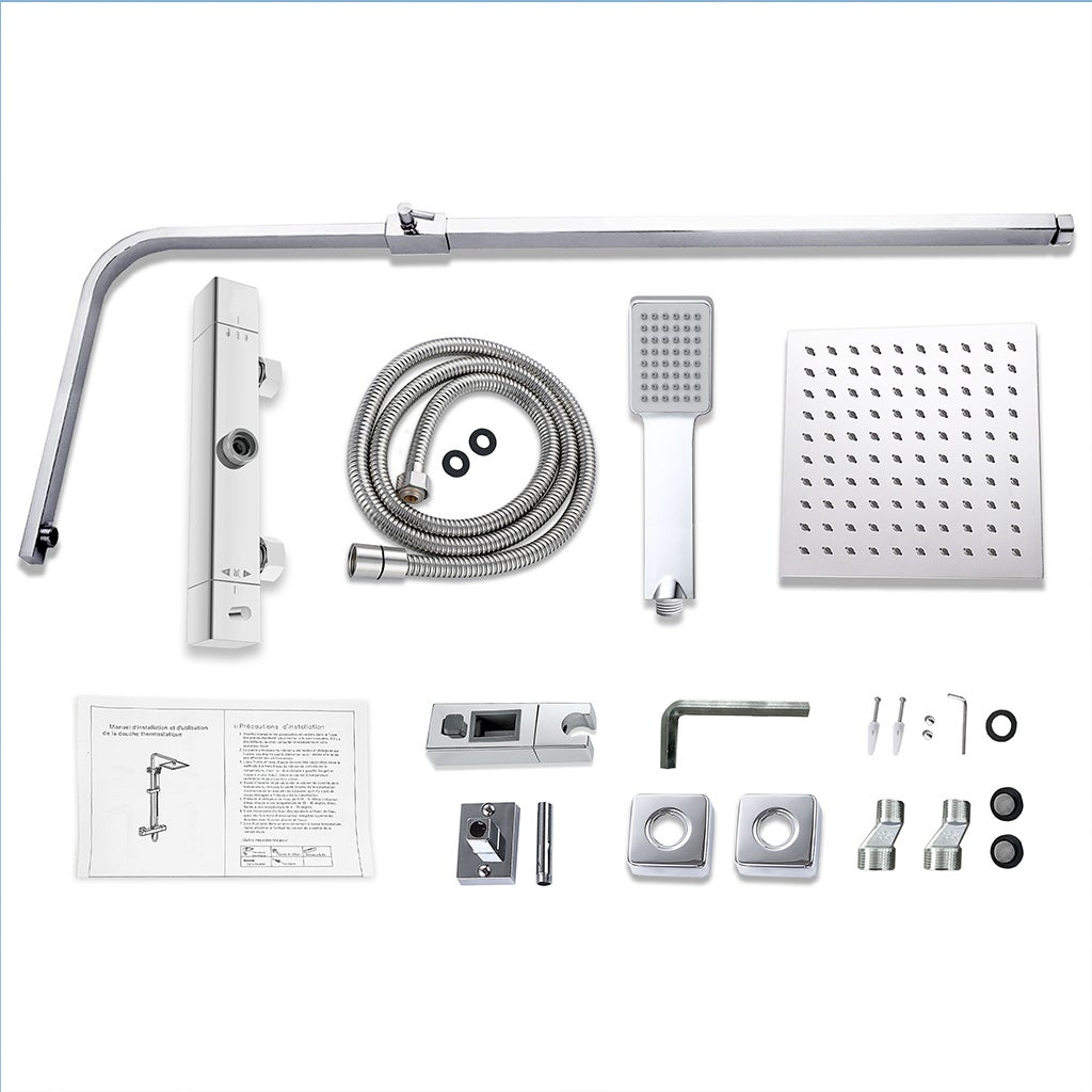 AICA Kit doccia con rubinetto termostatico, soffione doccia quadrata acciaio inox, asta doccia regolabile 76-118cm, cromato, antiscottatura - 7