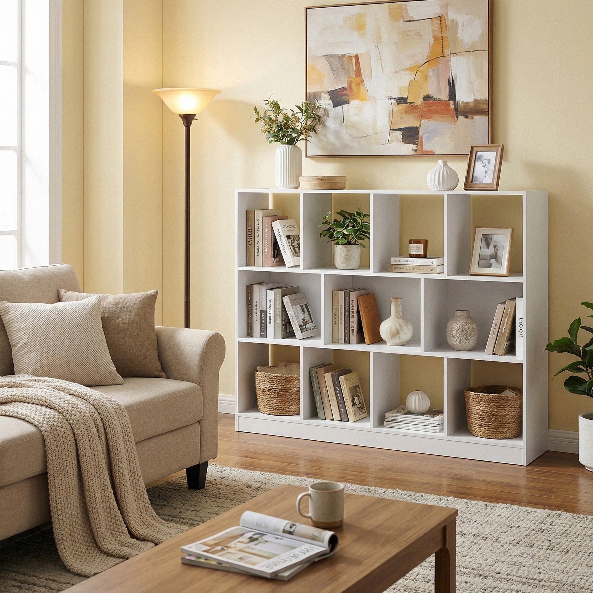 Meuble de Rangement, Étagère, 11 Compartiments Ouverts, 30,1 x 126,1 x 100,1 cm, Blanc - 3