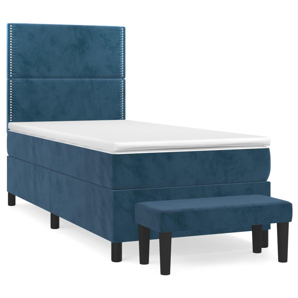 VidaXL Cama Box Spring Con Colchón Terciopelo Azul Oscuro 90x190, image size:1024x1024