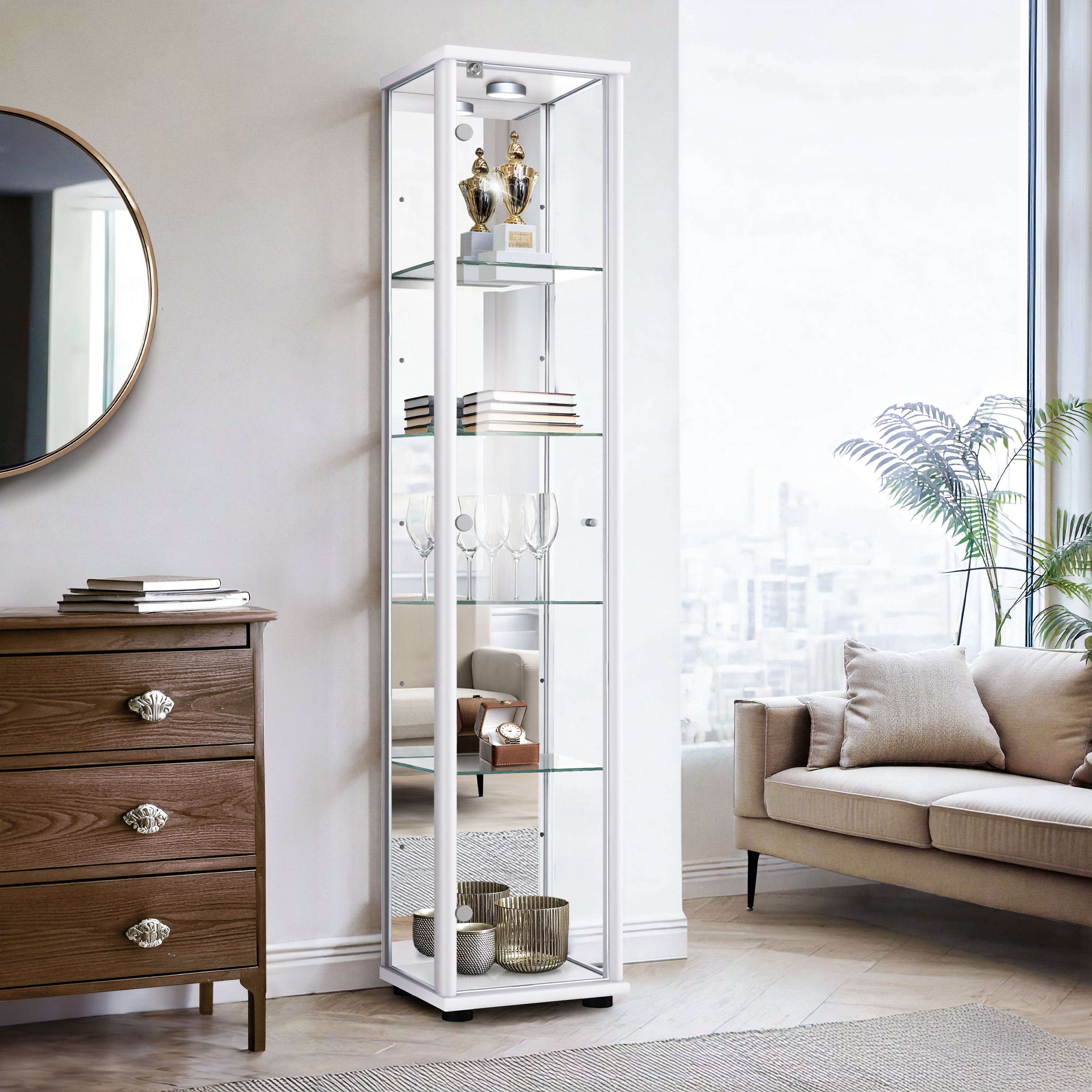 Vitrine Collection K-Möbel 176x67x33cm - 4 Étages Verre Réglables, LED, Miroir, Serrure