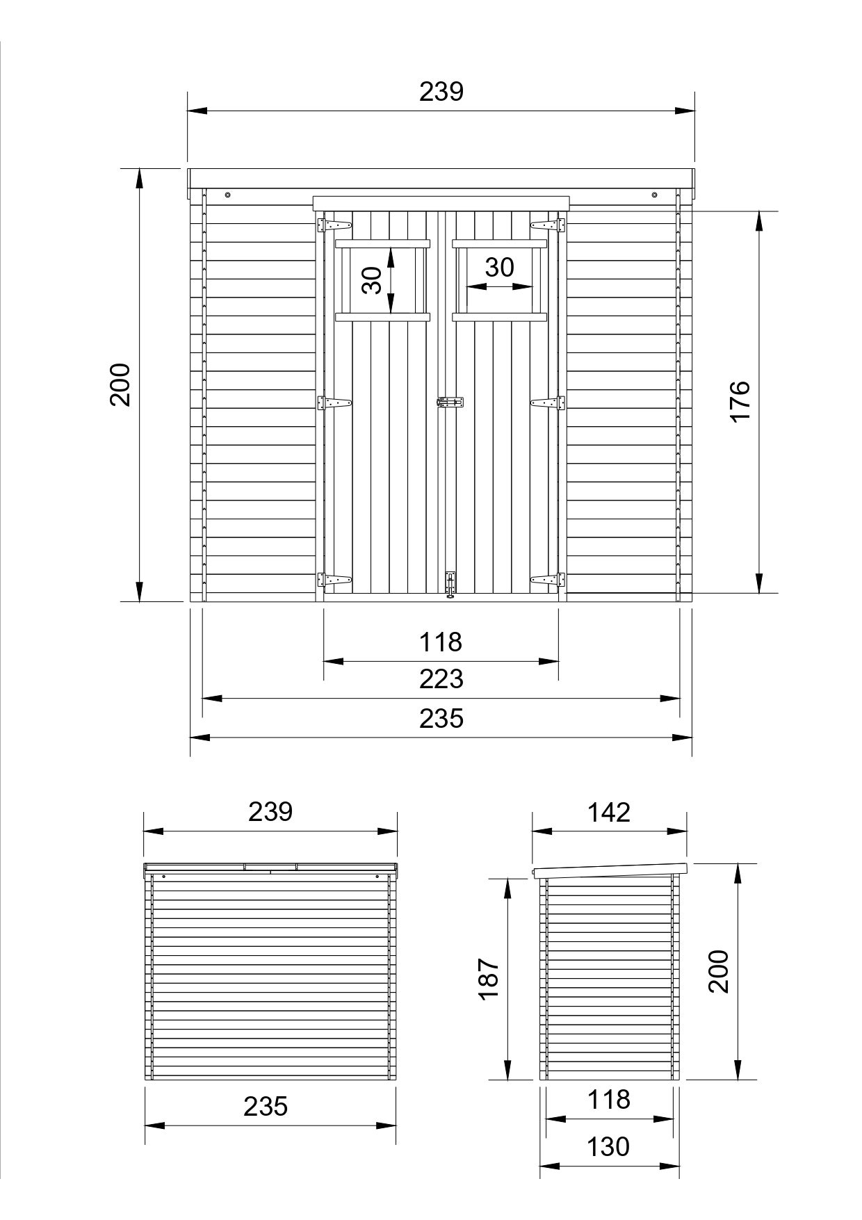 Abri de jardin en bois - Stockage extérieur l239xL142xH200cm/2.63 m2 - Petit abri à outils, Local à vélos - Toit imperméable, fenêtres - TIMBELA M310 - 3