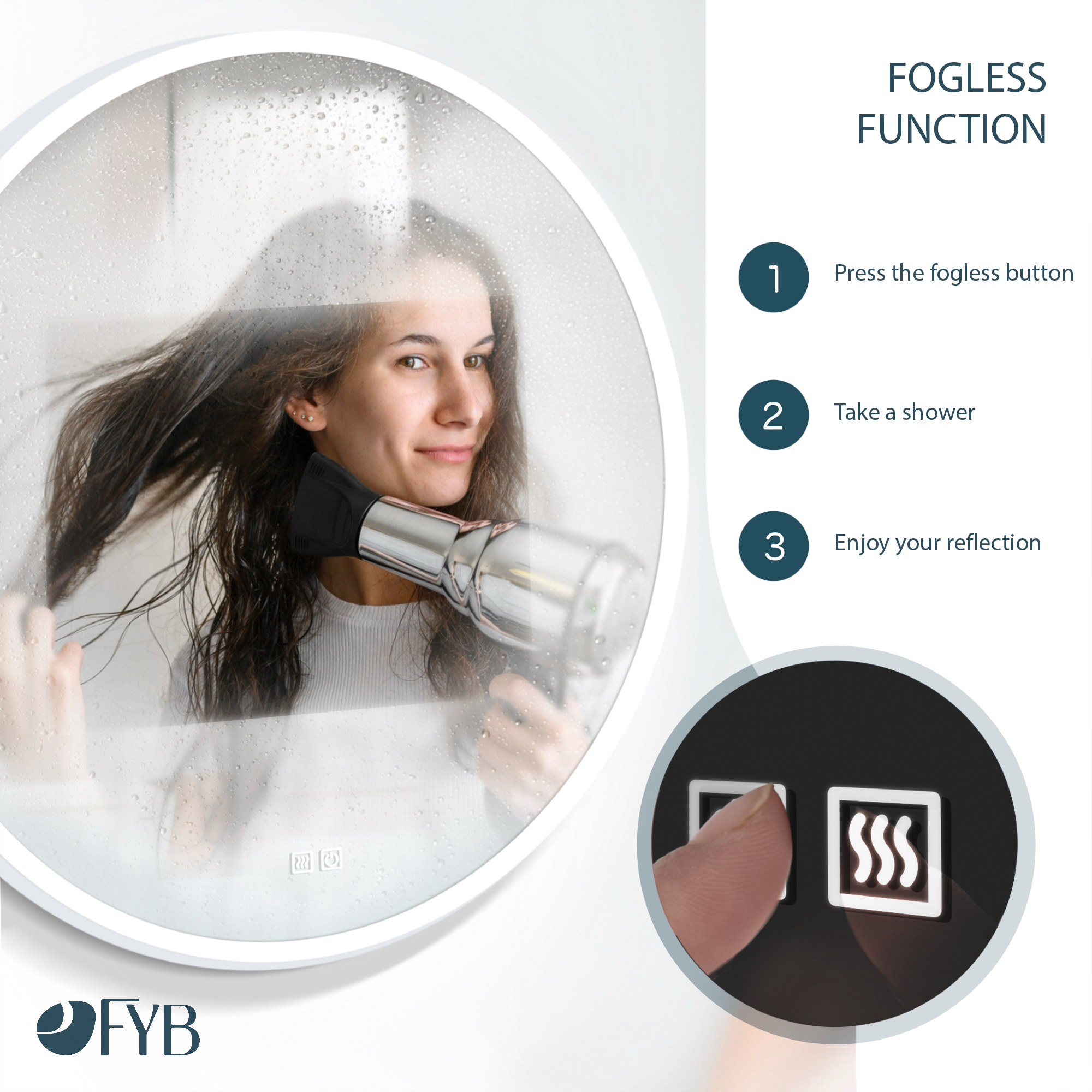 Feel Your Bath Miroir Rond LED 80 cm avec Bluetooth, Lumière Tricolore, Antibuée, Interrupteur Tactile, Arrêt Automatique et Installation Facile - 4