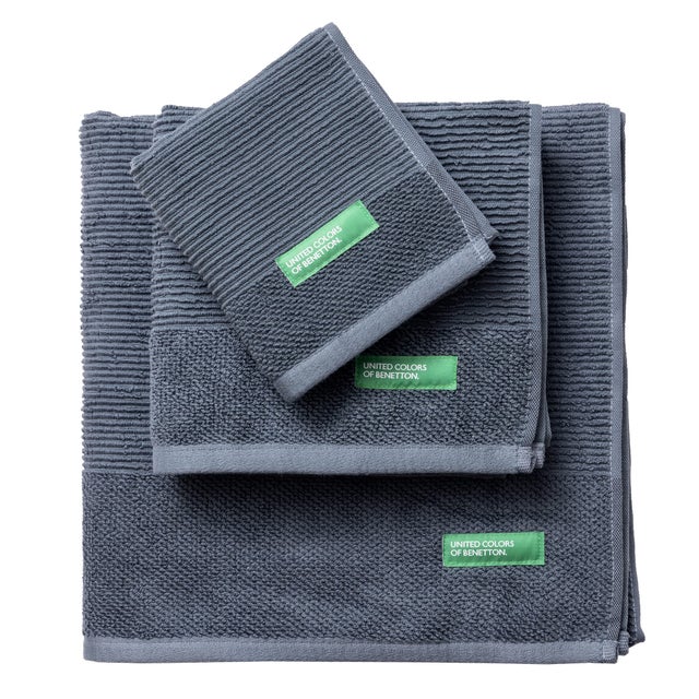 BENETTON Set 3PCS Toallas de Baño en Gris Oscuro de Algodón