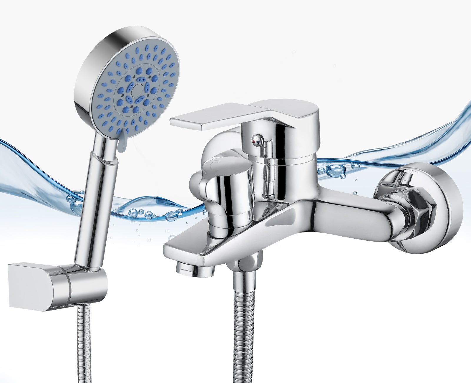 LOGHAUS Bateria Wannowa z Prysznicem Ręcznym, Mosiężna Bateria Wannowa z 5 Funkcjami, Chrom