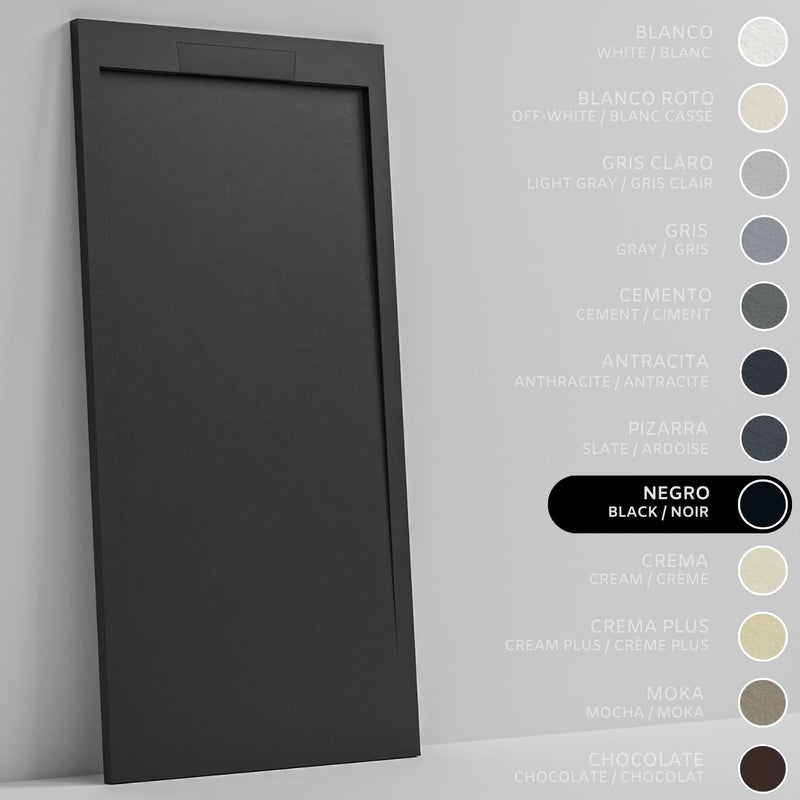 SOULHOME Brodzik prysznicowy– Żywica– Gel Coat– Gładka/Kamienna tekstura – Antypoślizgowy – czarny- 100X70- Niski 3cm– Elegancki SAME