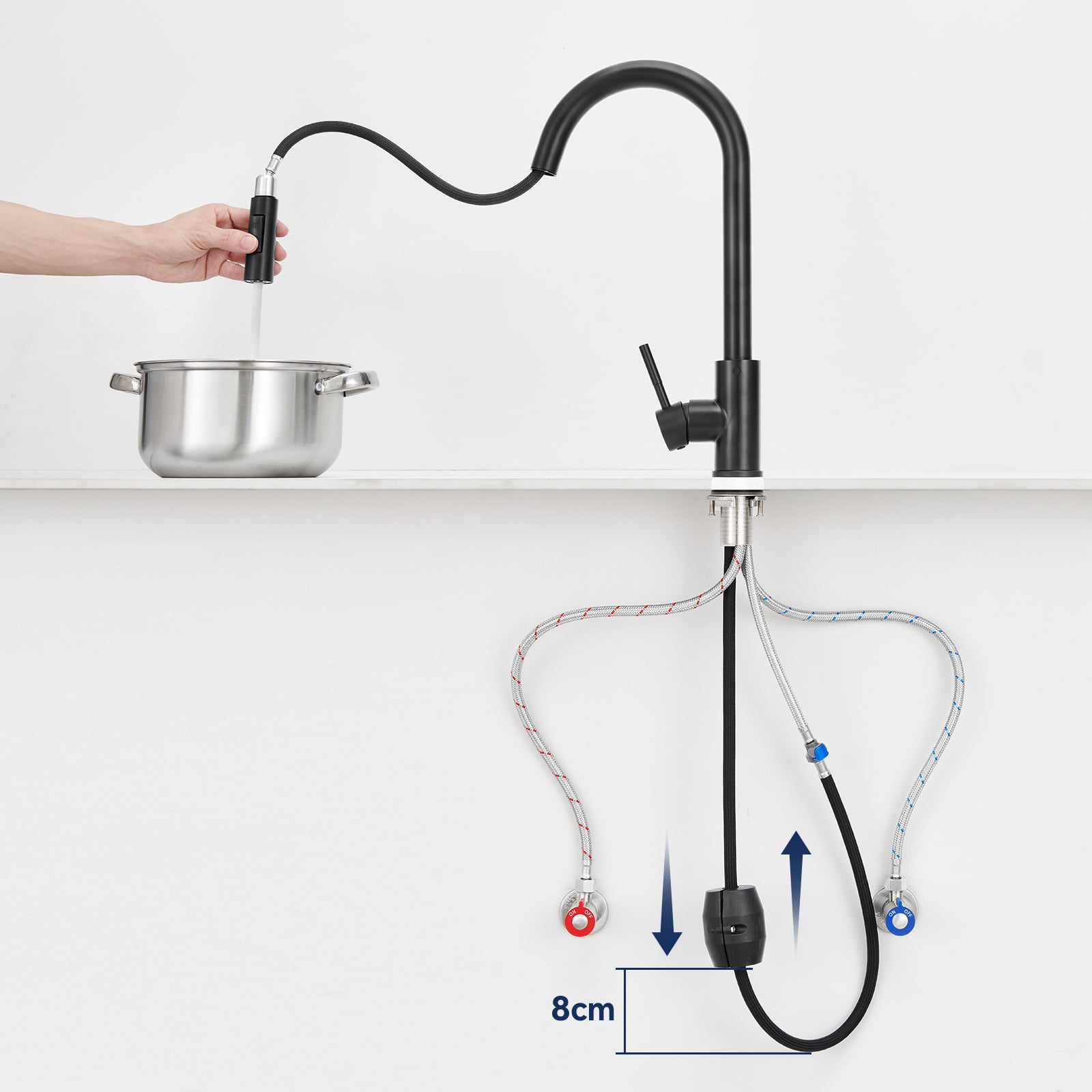 Miscelatore cucina NOir con doccetta estraibile rotante 360 ° inossidabile rubinetto cucina lavello 2 funzioni miscelatore di cucina - 7