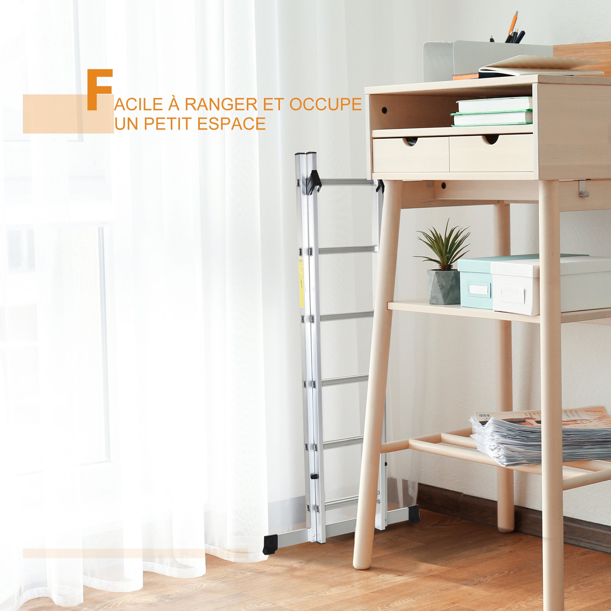 Échelle multifonctions en aluminium 2,5 m, pliable et portable, pied antidérapant, charge max. 150 kg, argent - 8