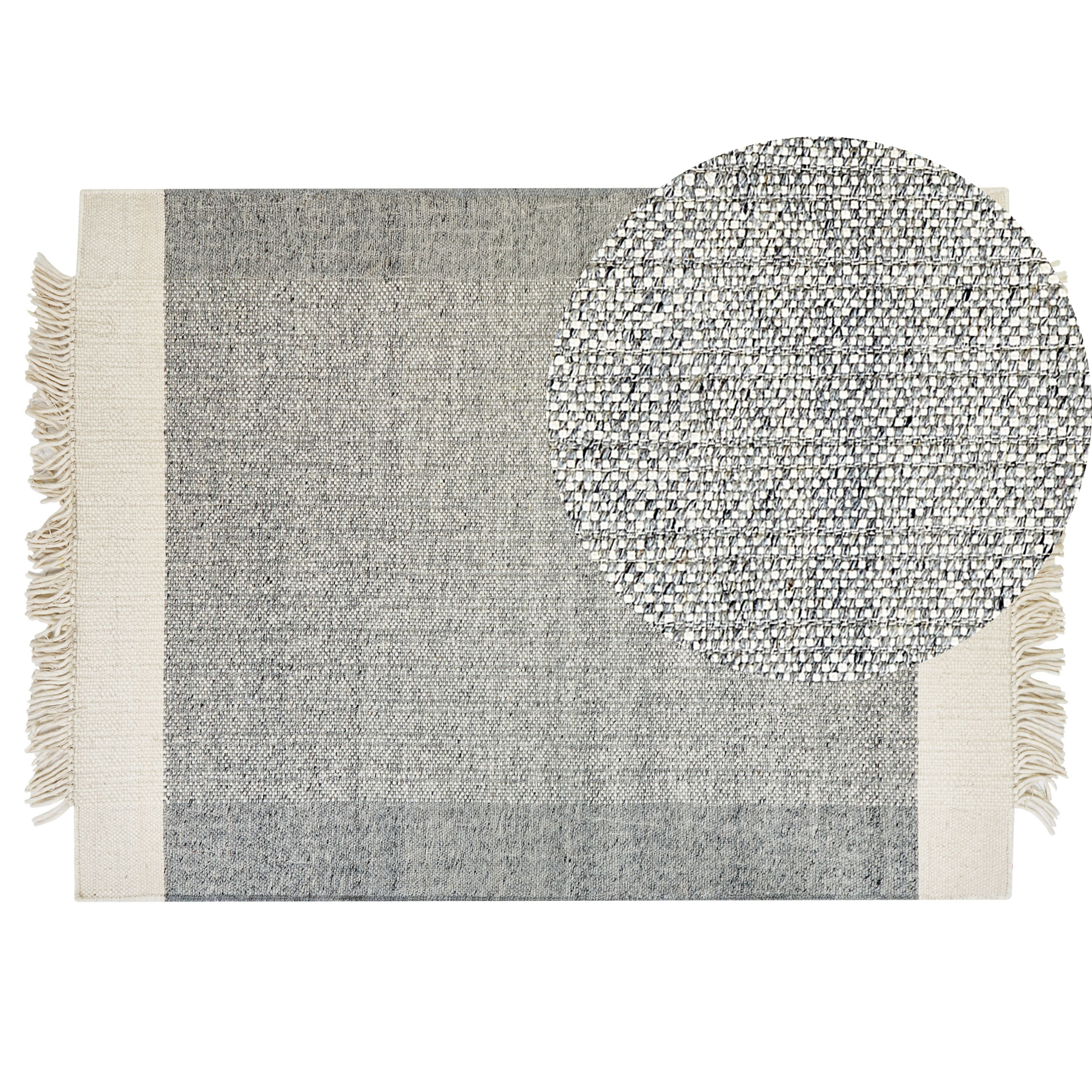 Beliani alfombra de lana gris/blanco crema 140 x 200 cm tatlisu