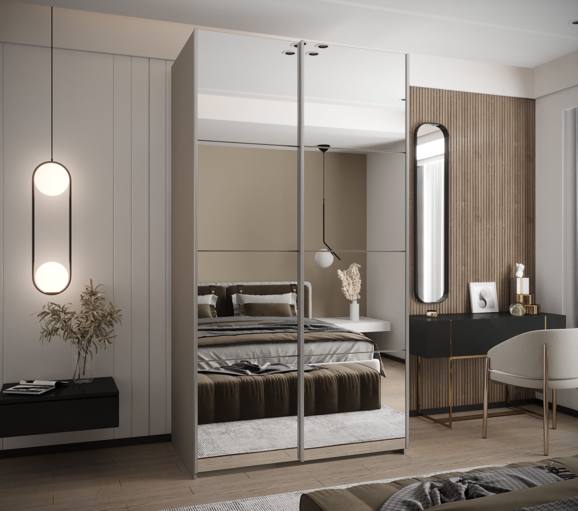 Szafa przesuwna wysoka Lux 2 130 x 64 x 245,5 cm kaszmir + kaszmir + u. srebrny - Abiks Meble - 2