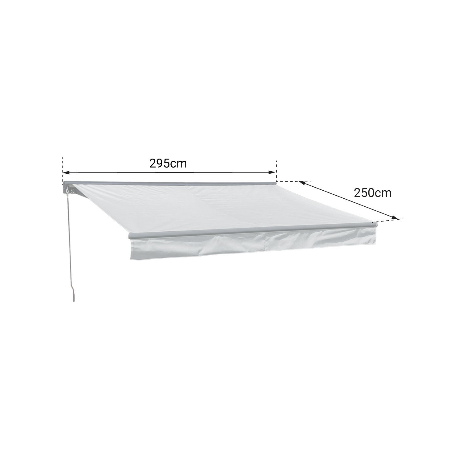 Store banne SAULE 2,95 × 2,5m avec semi-coffre - Toile rayée blanche/grise et structure blanche - 4