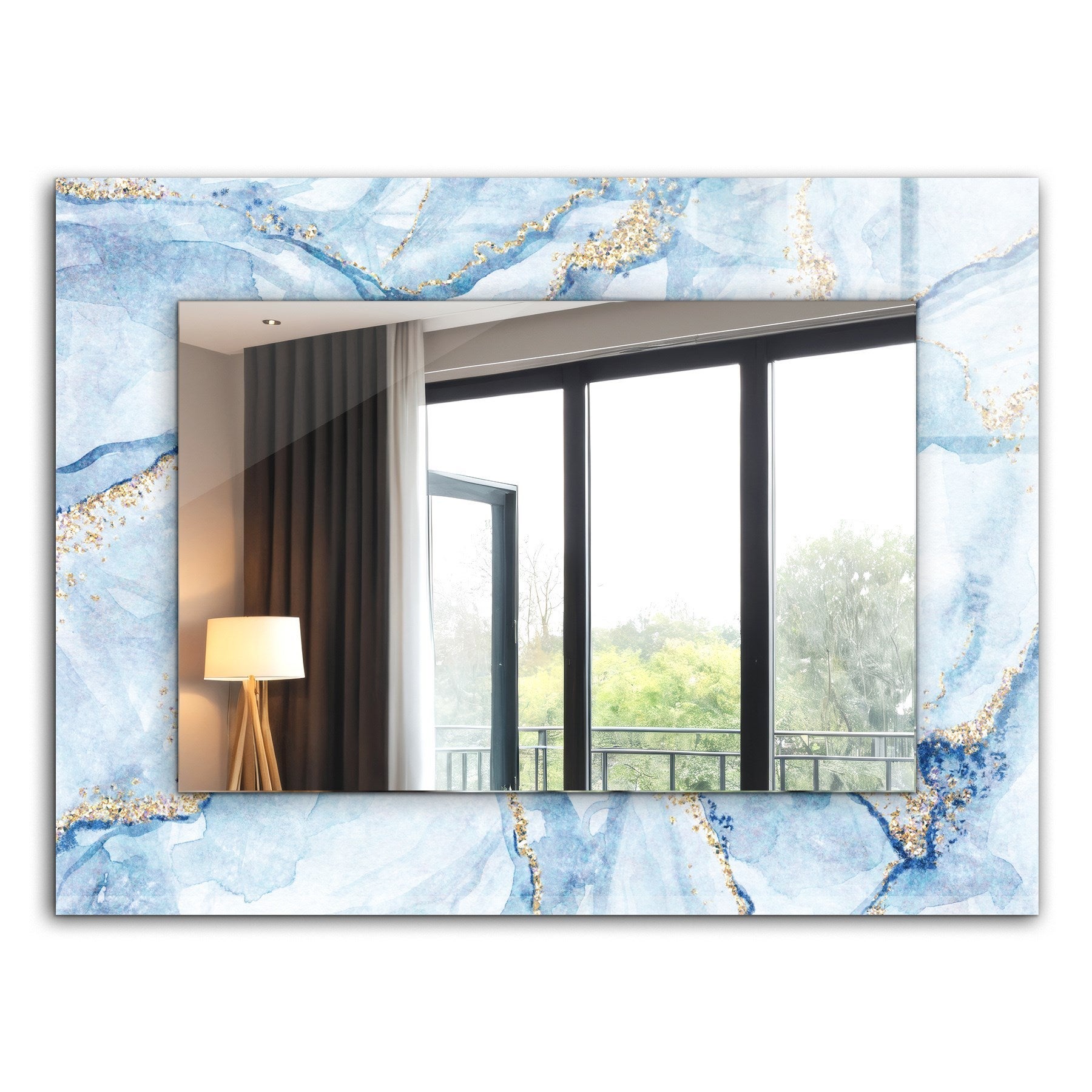 Eleganckie lustro prostokątne 80x60 cm - marmur abstrakcyjny - nowoczesne do łazienki ozdobne