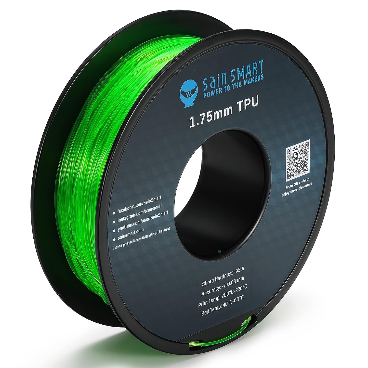 SainSmart Green Flexible TPU 3D Printing Filament, 1.75 mm, 0.8 kg ...