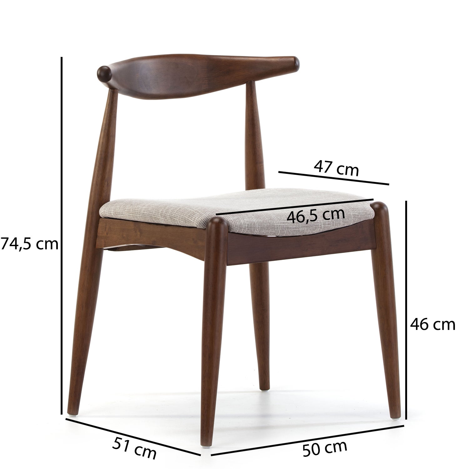 Pack 2 chaises Corzo, Couleur Noyer, Bois Massif, 52,5 cm x 50 cm x 74.5 cm - 5