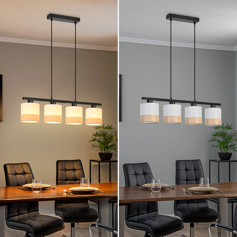 Nettlife Lampa Wisząca Vintage 4xE27, Żyrandol Tkanina, Regulowana, Retro do Salonu i Kuchni (Brak żarówek) - 3
