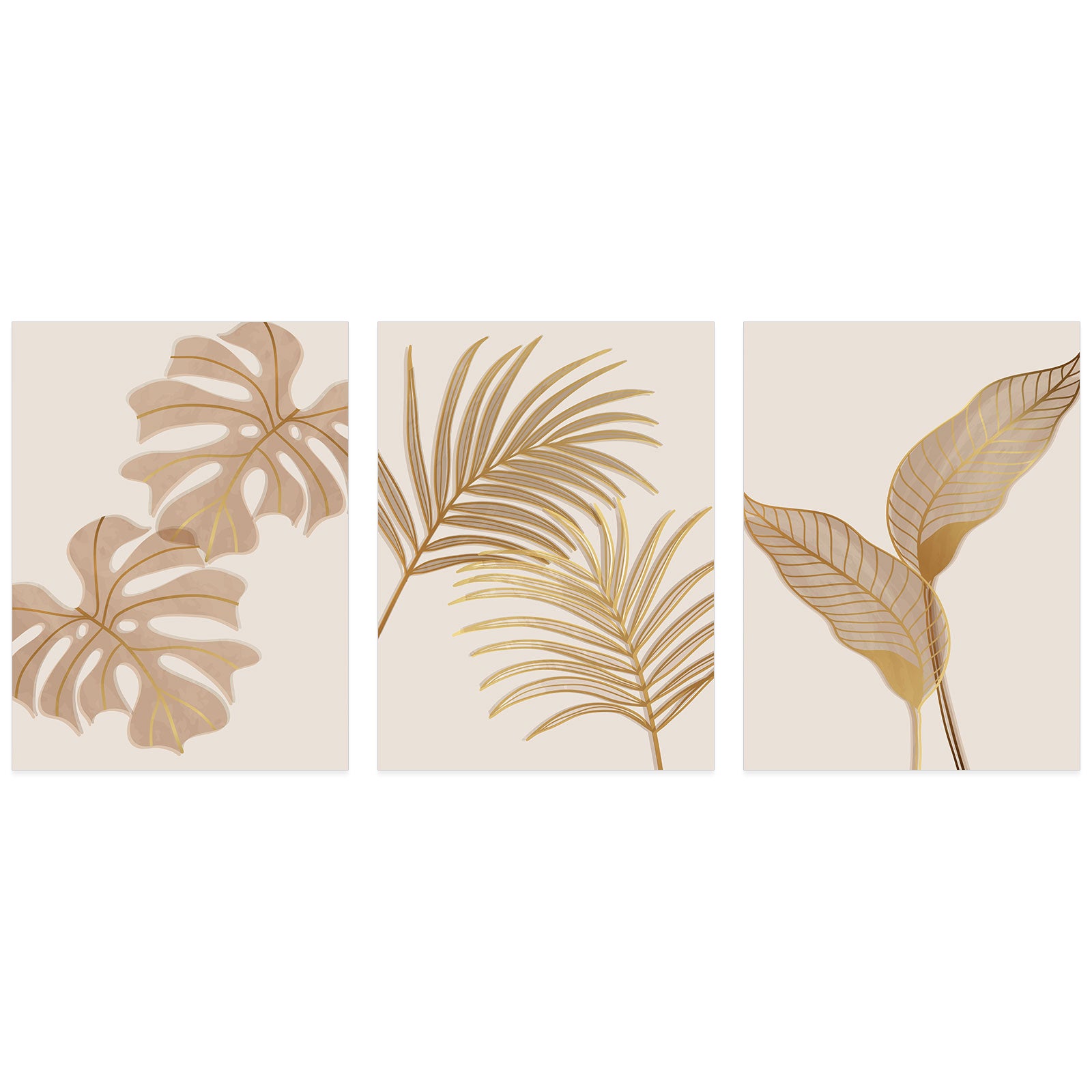 Lot de 3 Affiches / Posters Triptyque - Feuilles palmiers 3617689993997 - Bordure blanche - 3 Affiches - 21x29,7 cm (Cadres non fournis) - 2