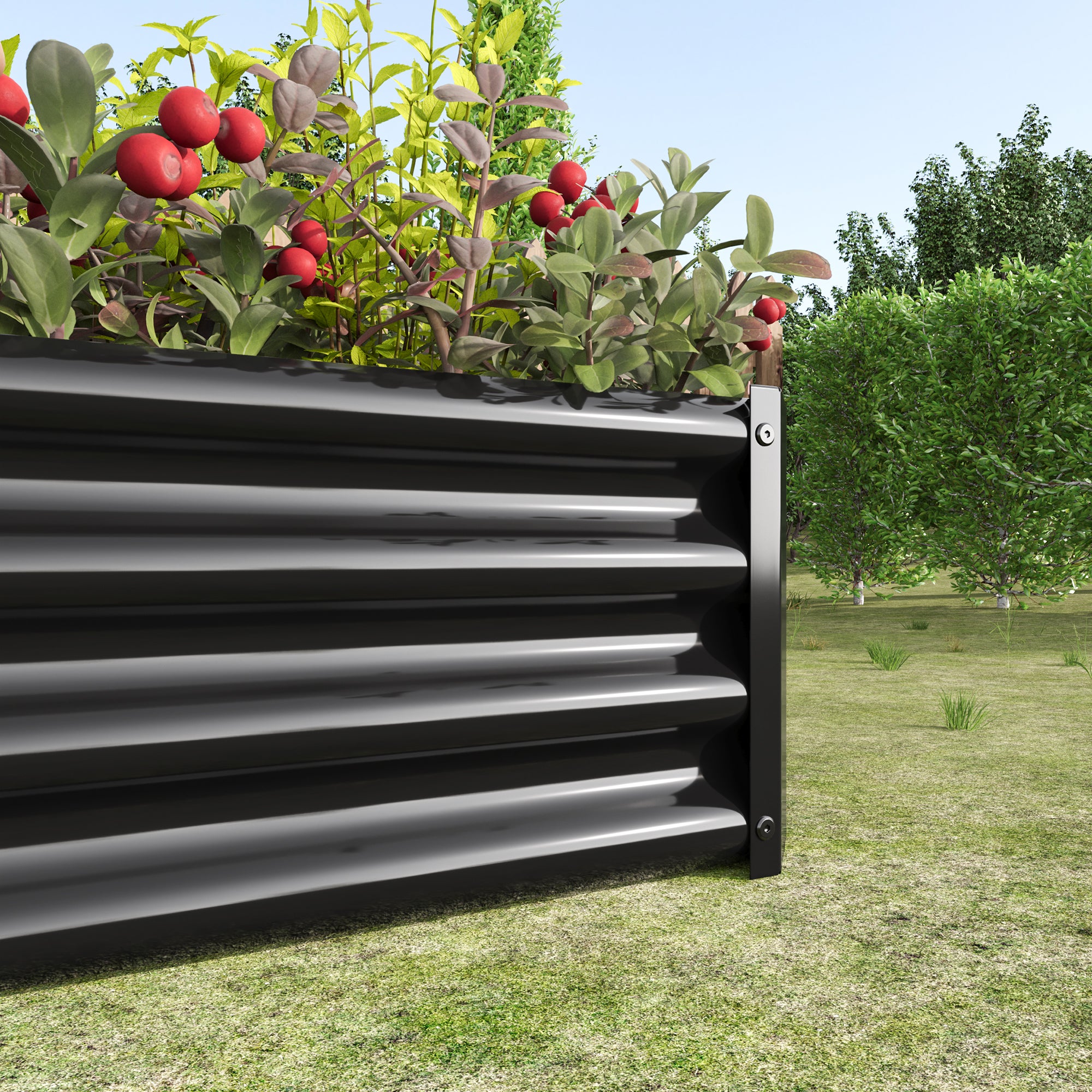 Bac de plantation fabriqué en tôle d'acier robuste conception stable, antirouille et durable, base non incluse, 120x60x30 cm, métal, noir - 5