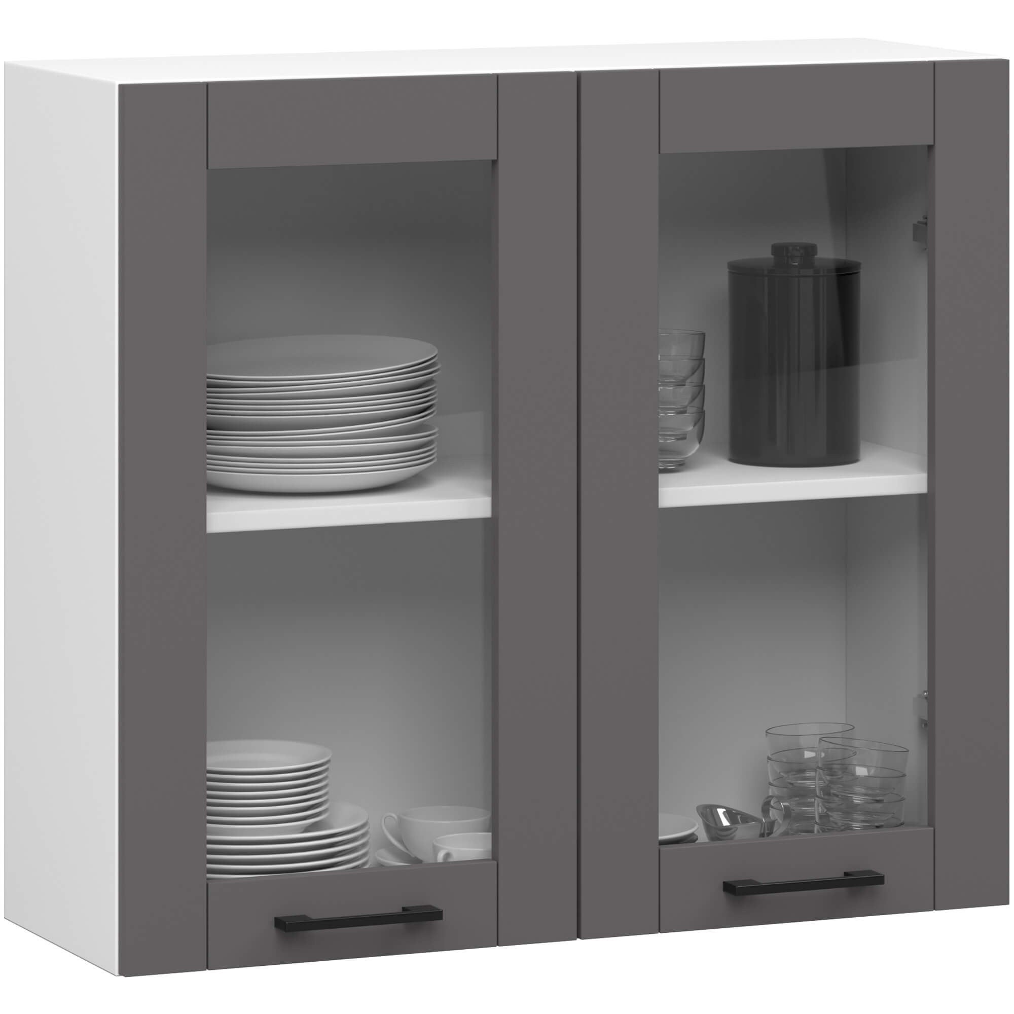 Szafka kuchenna wisząca witryna AKORD OLIWIA W80 H720 Biała 80 cm 2 drzwi kolor Grafit Szary mat 2 półki 80x30,5x72 cm