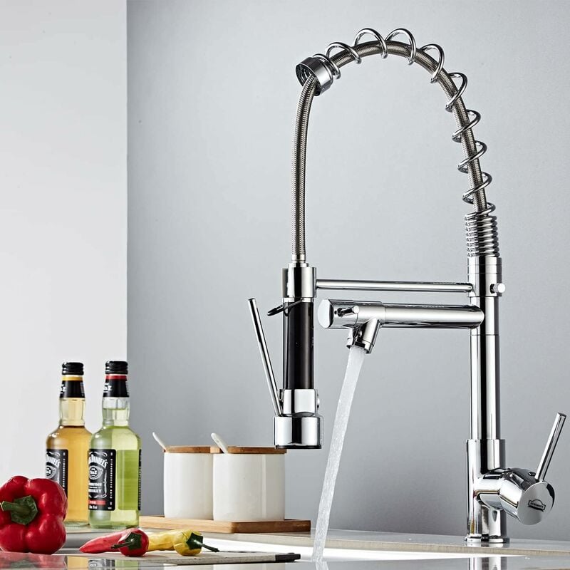 Bateria kuchenna - obrotowa 360° - dostępna z ciepłą i zimną wodą - mosiądz chromowany - srebrny