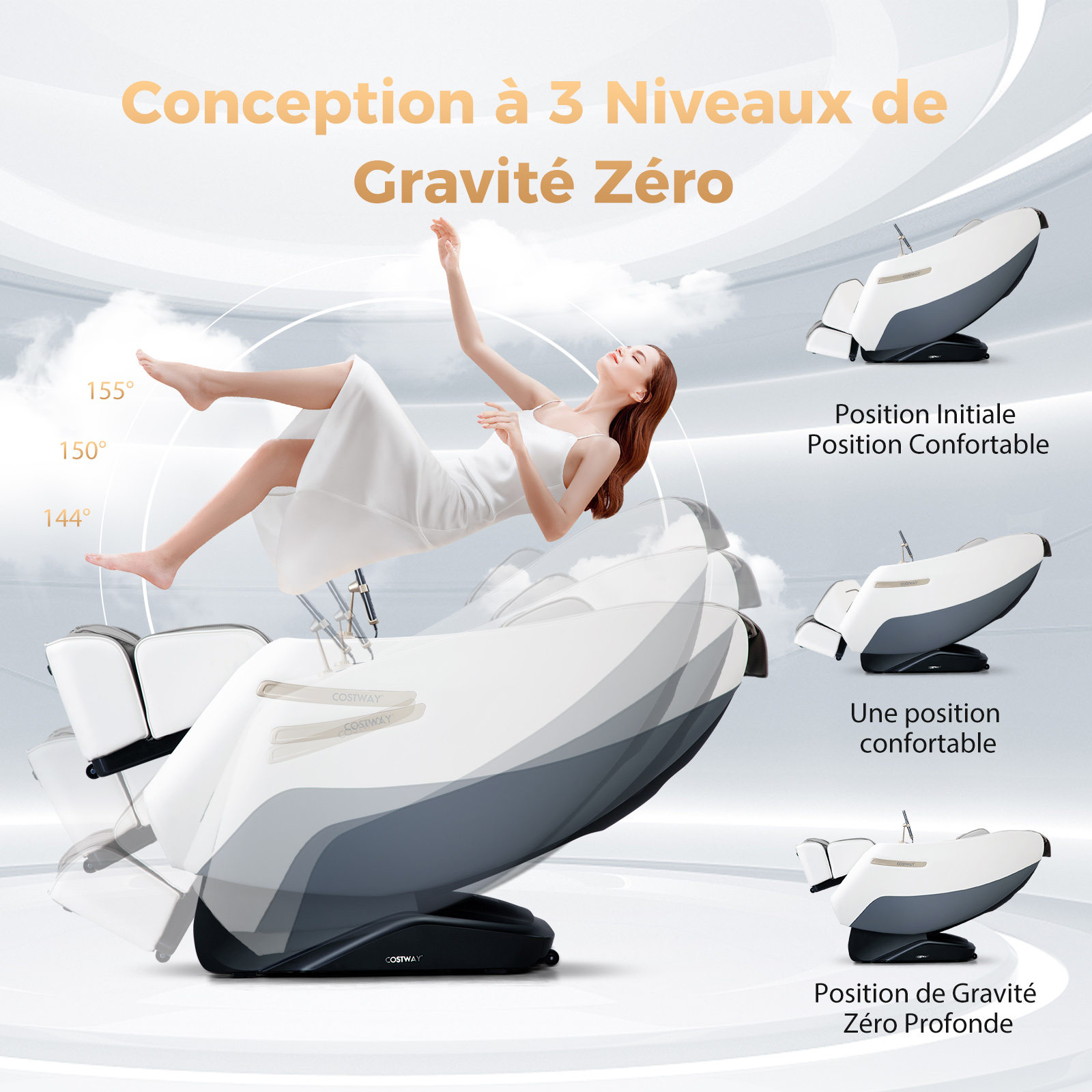Fauteuil de Massage Électrique, Fauteuil de Massage Inclinable Rail SL avec 12 Modes Automatiques 5 Techniques de Massage Chauffage, Blanc - 6