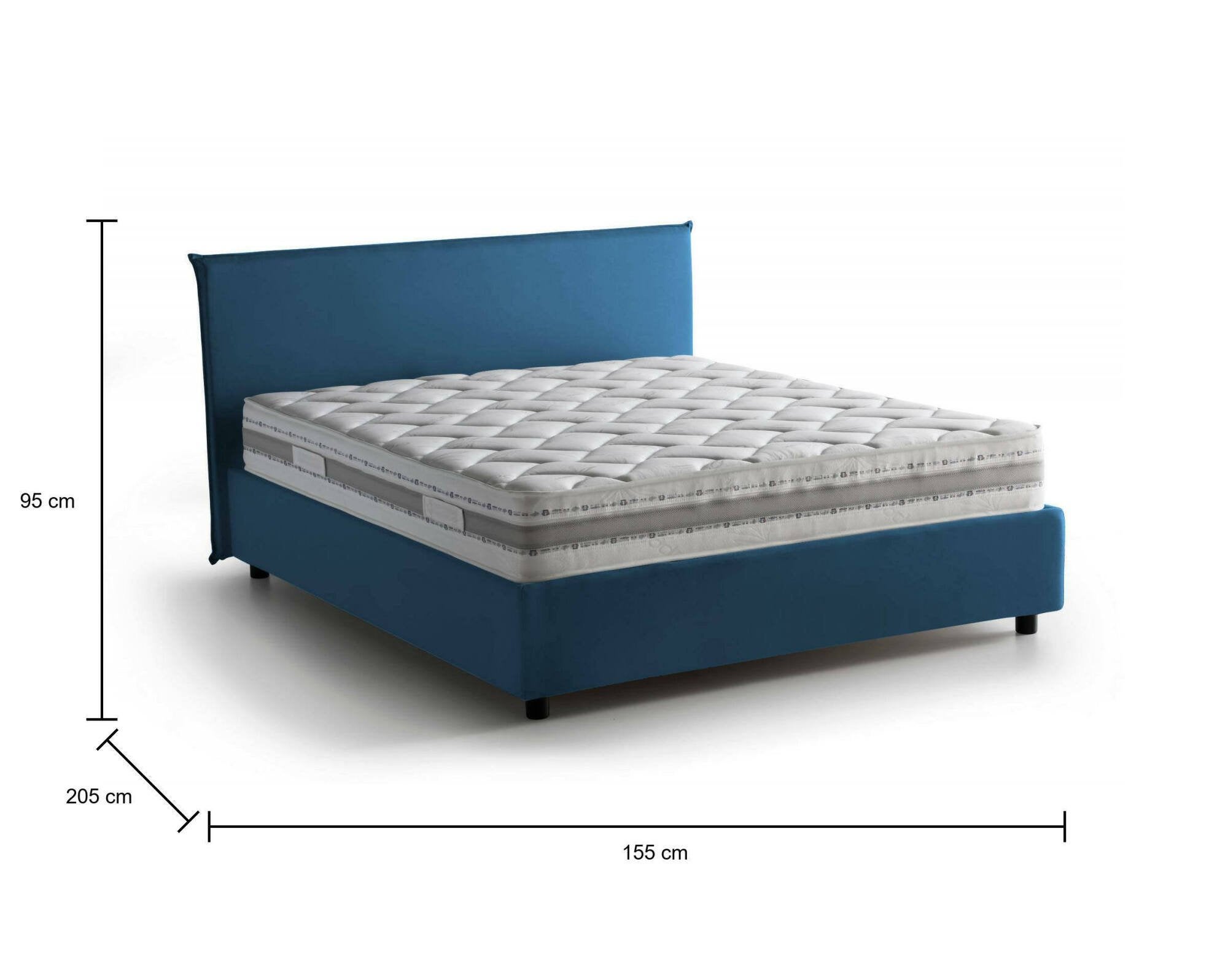Lit double Beata, Lit coffre avec revêtement en tissu, 100% Made in Italy, Ouverture frontale, avec matelas 140x190 cm inclus, Bleu - 3