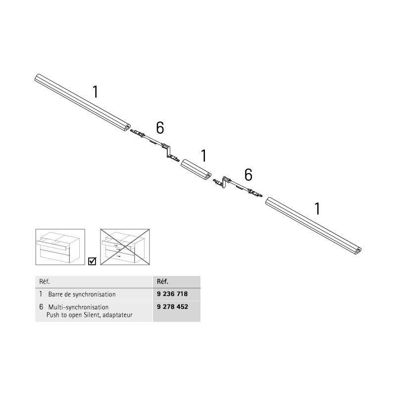 Barre de synchronisation recoupable push to open - Finition : Anodisé - Longueur : 2000 mm - Matériau : Aluminium -HETTICH - 5