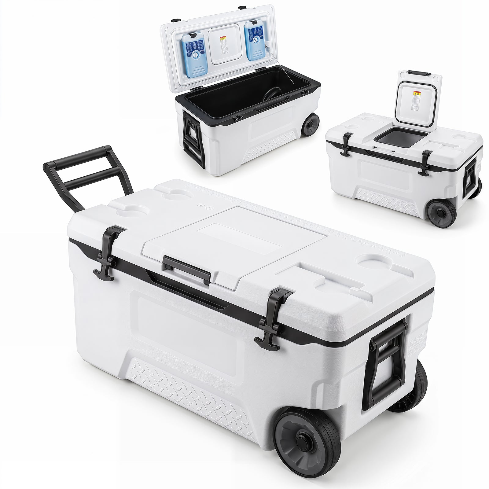 Glacière Isotherme Portable 70L, Réfrigérateur Portable à roulettes avec Orifice de Sortie Emplacement du Gobelet, Rétention de Glace de 6 Jours - 8