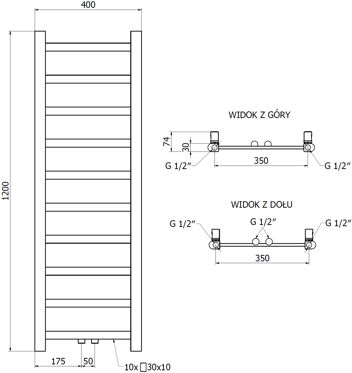 Mexen Bolt grzejnik łazienkowy 1200 x 400 mm, 279 W, antracyt - W126-1200-400-00-66