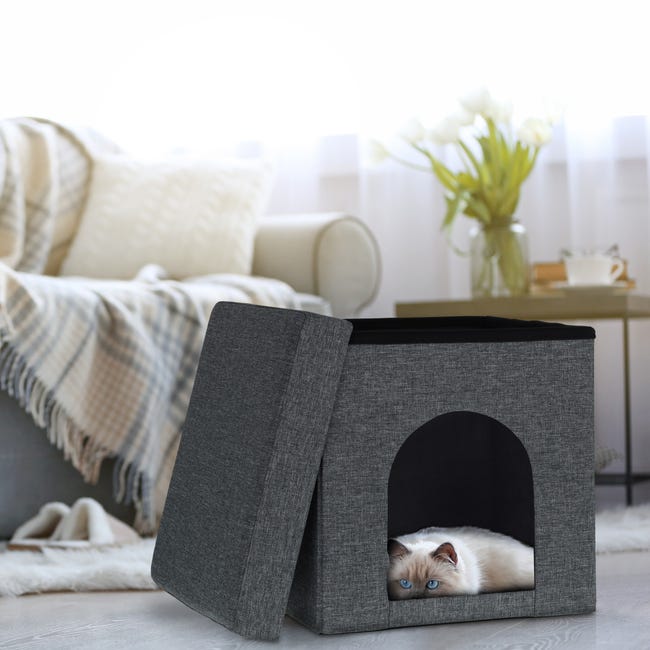 Cuccia Per Gatti BAKAJI Pieghevole | 2 Ripiani | Base Antiscivolo | Grigio Poliestere - Foto 1