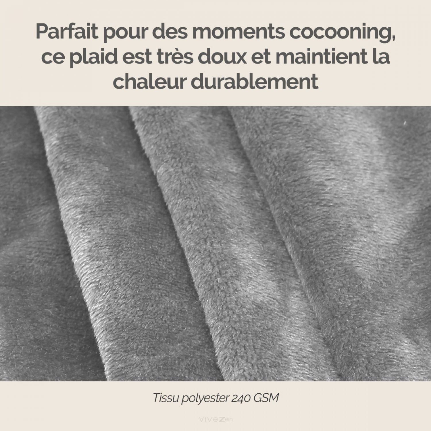 Couverture, plaid polaire, jeté de canapé 150 x 200 cm en flanelle ultra doux - Gris - Vivezen - 2