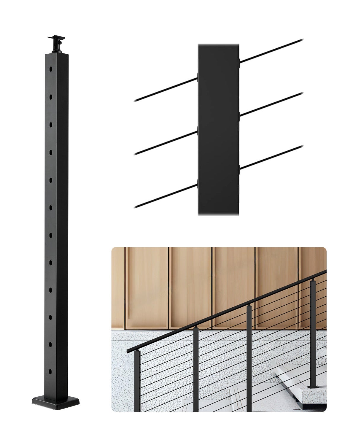 Słupek balustrady kablowej VEVOR 106,7x3x5cm 30° Otwory 1 sztuka 1JZLGZXHS106VRA3X001V0