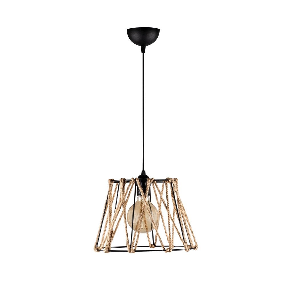 Rustykalna czarna lampa wisząca Kavana z metalowym kloszem i dekoracyjnym sznurem ø30 cm