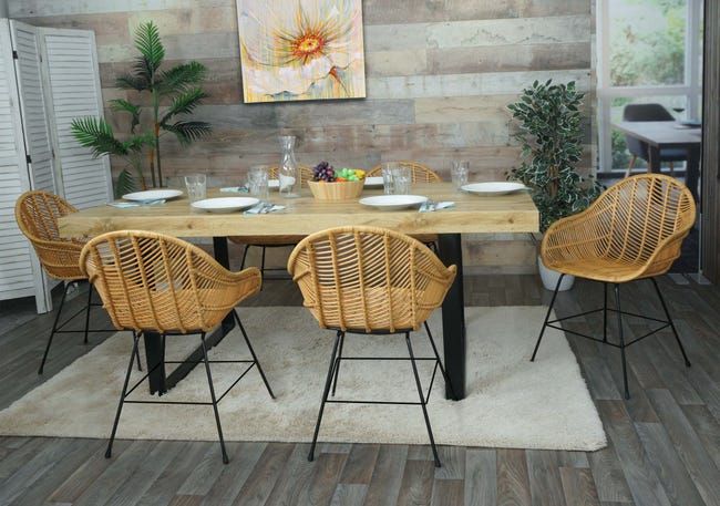 Set 6x sedie HWC-M28 sala da pranzo cucina rattan Kubu intreccio