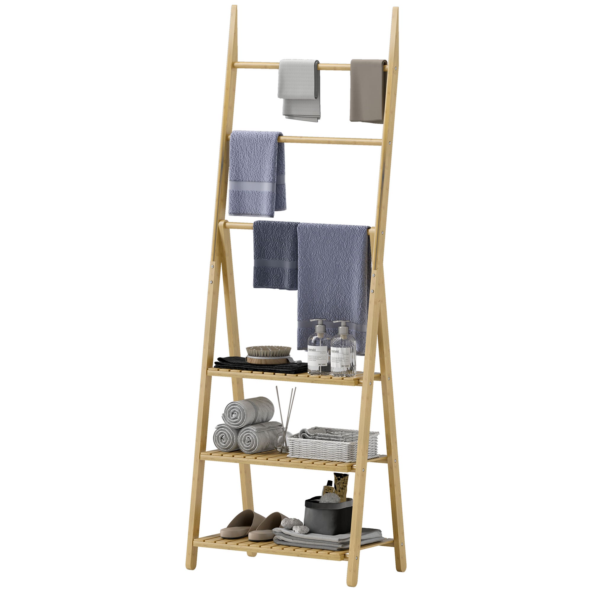 Porta Asciugamani da Terra, in Metallo, 3 Aste in Effetto Legno, Appendi Salviette, 87 x 58 x 29,5 cm, Bianco, Relaxdays | Leroy Merlin