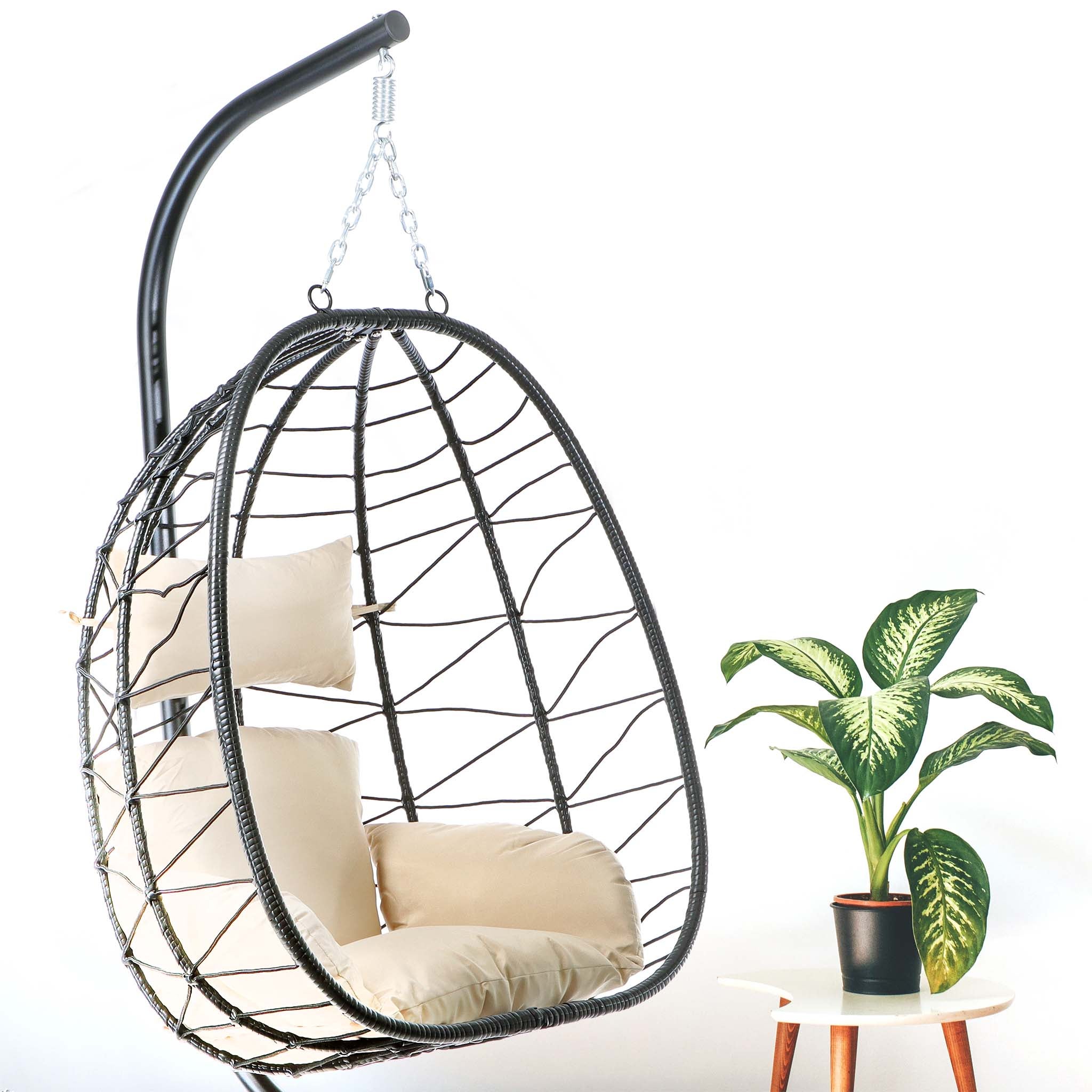 Fauteuil suspendu – 950 x 980 x 1980 mm – Capacité de charge max. 130 kg – OEuf Panier Chaise avec Support et coussin d’assise – Mobilier… Wiltec - 2