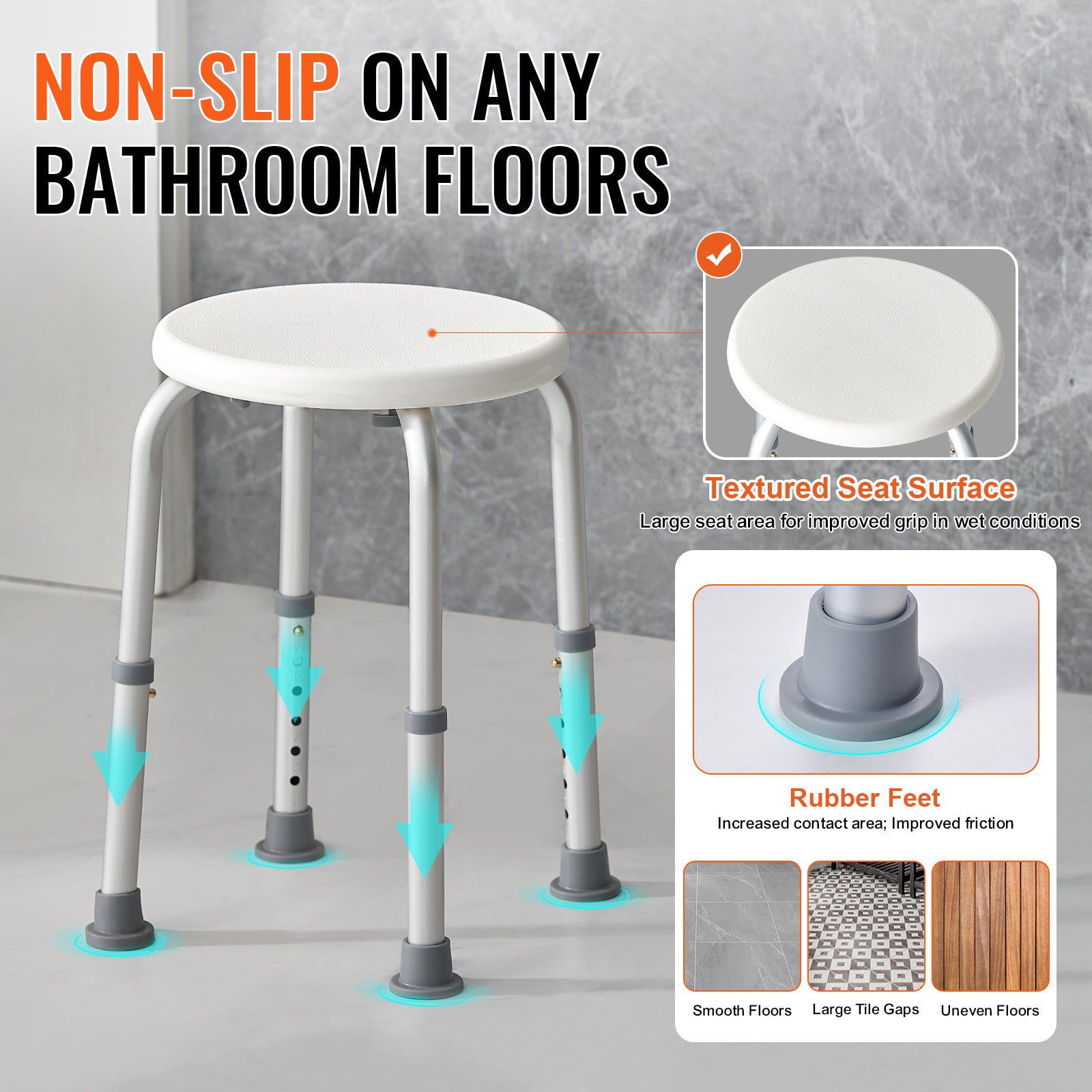 Silla de ducha para uso interior,SucceBuy taburete con altura ajustable,asiento antideslizante para bañera,capacidad de 136,1 kg - 6
