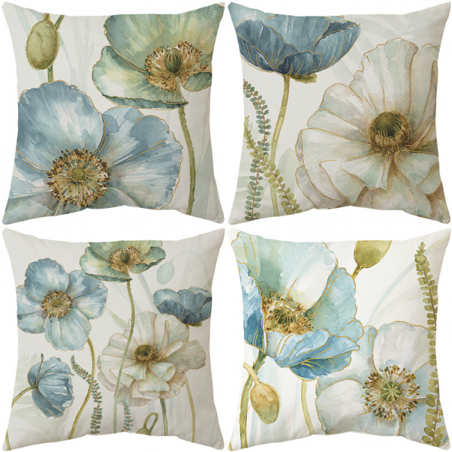 Juego de 4 fundas de almohada impermeables para sofá con estampado de flores amarillas y azules de 45x45cm para decoración de patio, jardín, sala de e