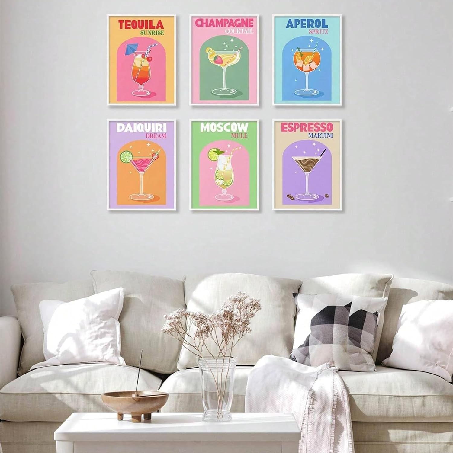 6 pièces Affiches rétro colorées pour Cocktails, Art Mural sur Toile, Impression Amusante de Verre de vin alcoolisé,20x30 cm Non encadrée - 4