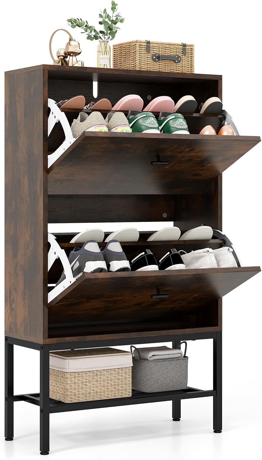 Meuble A Chaussure 18 Paires 2 Portes tag re Amovible Et R glable meuble-a-chaussure-18-paires-2-portes-tag-re-amovible-et-r-glable