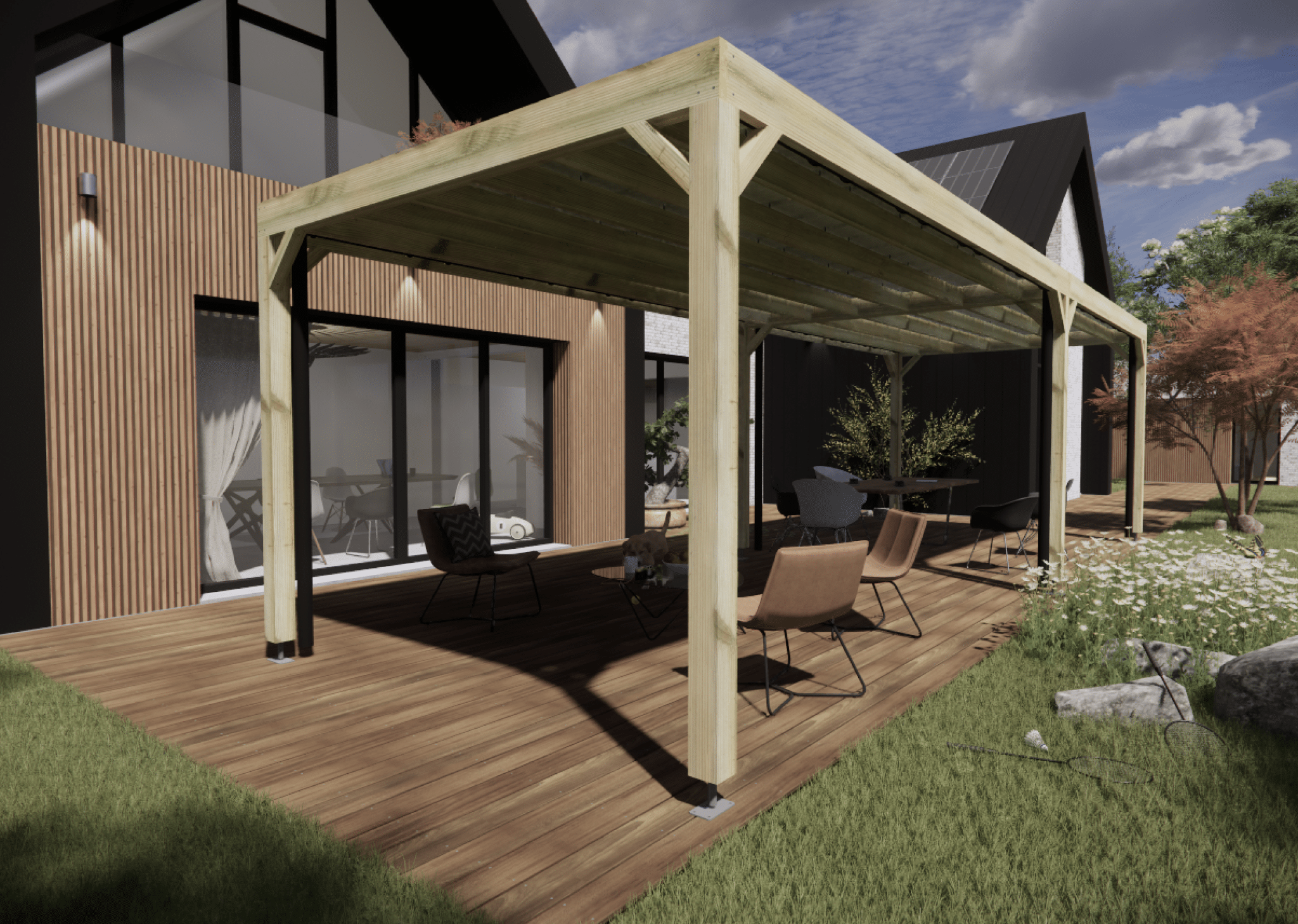 Carport bois • 9m x 3m • indépendante • sens largeur • livraison comprise - 2