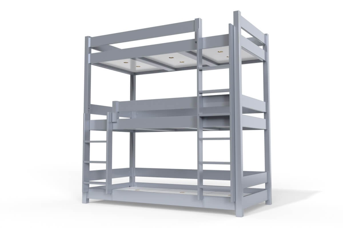Lit superposé ABC 3 places en bois massif 90x190 90x190 Gris / argent