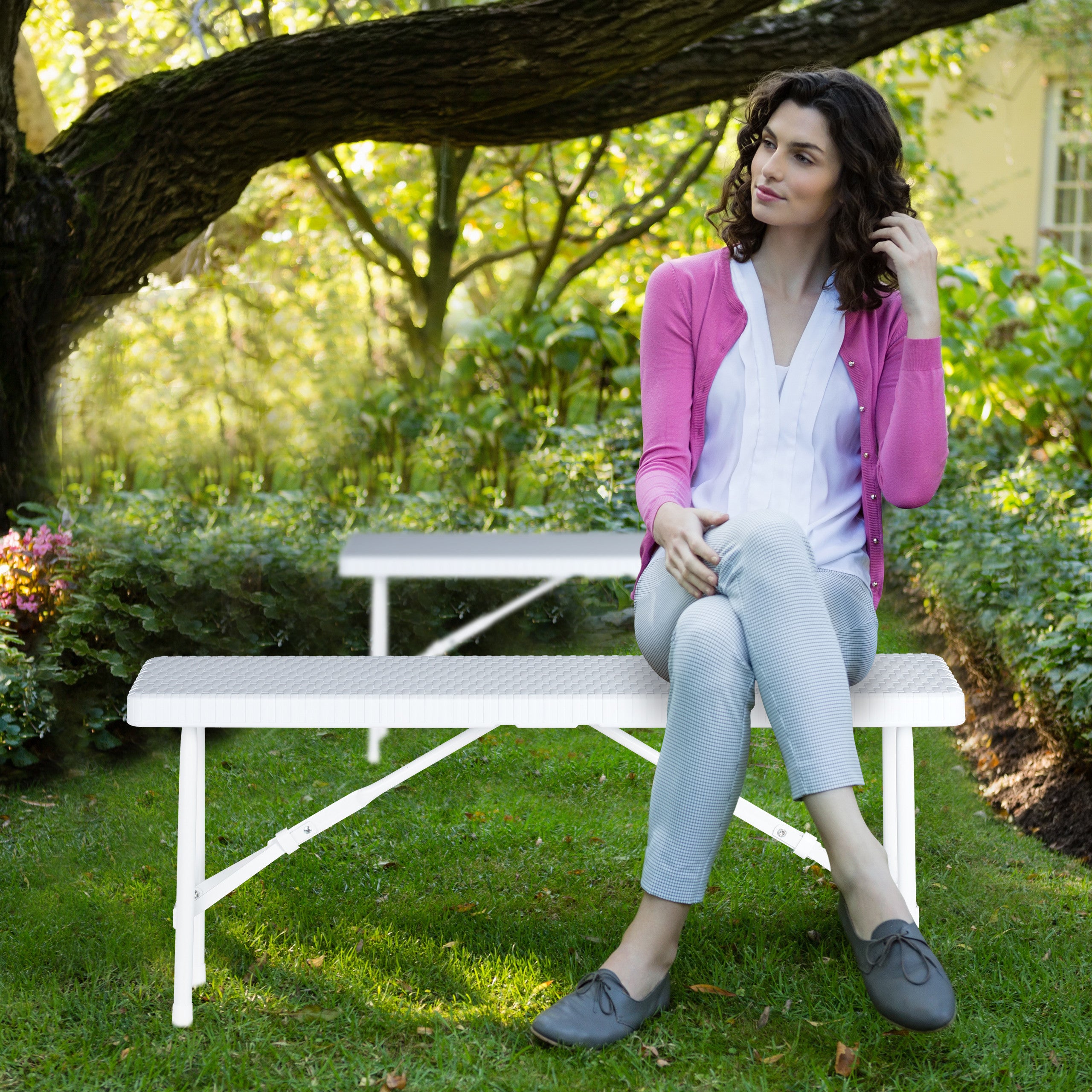 Banc Pliant Relaxdays - Lot De 2 En Plastique Blanc | Pour Jardin, Terrasse, Camping