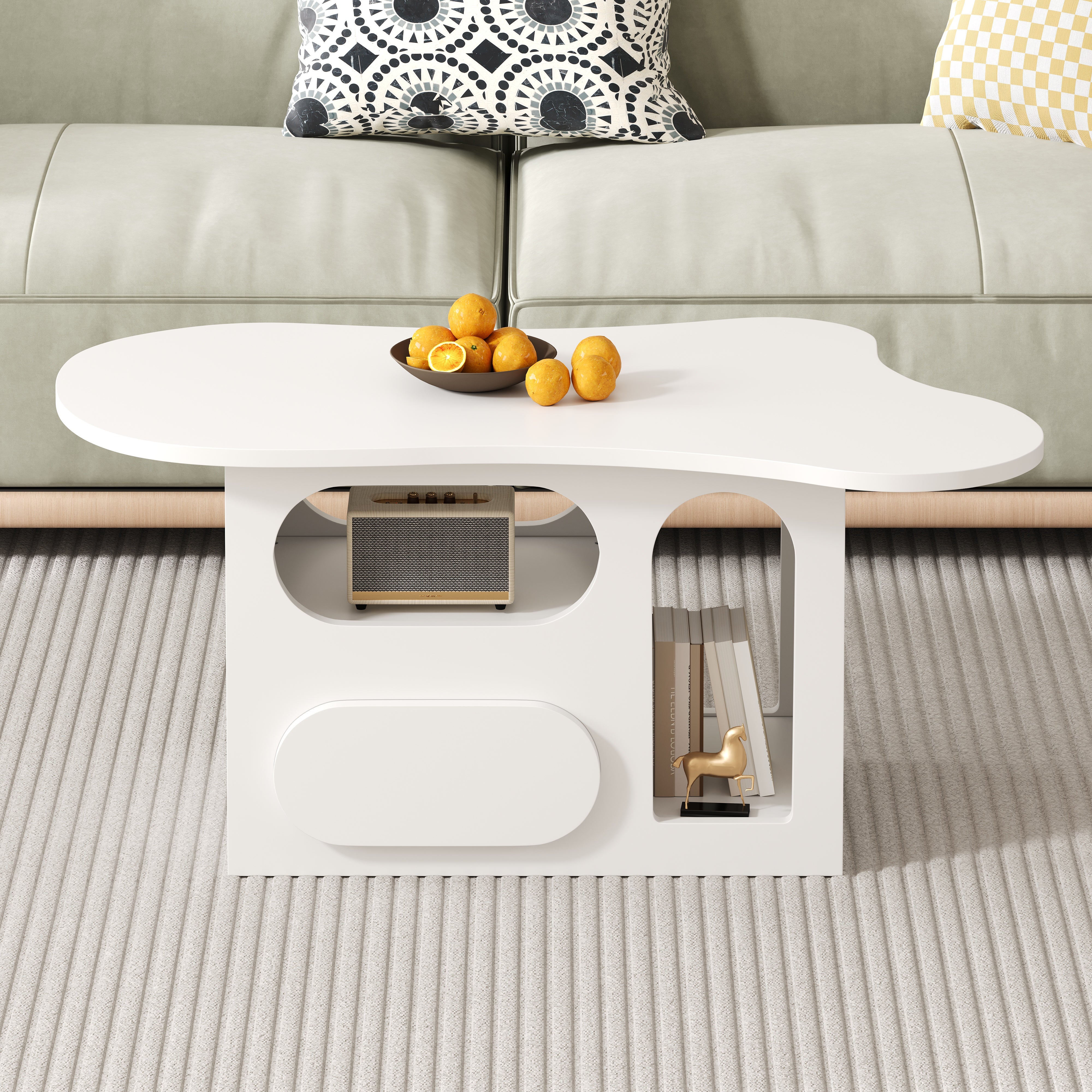 Table basse avec tiroirs, table basse en forme de nuage, petite table à manger pour salon, table de jardin 97 * 45 * 43,5 cm - 8