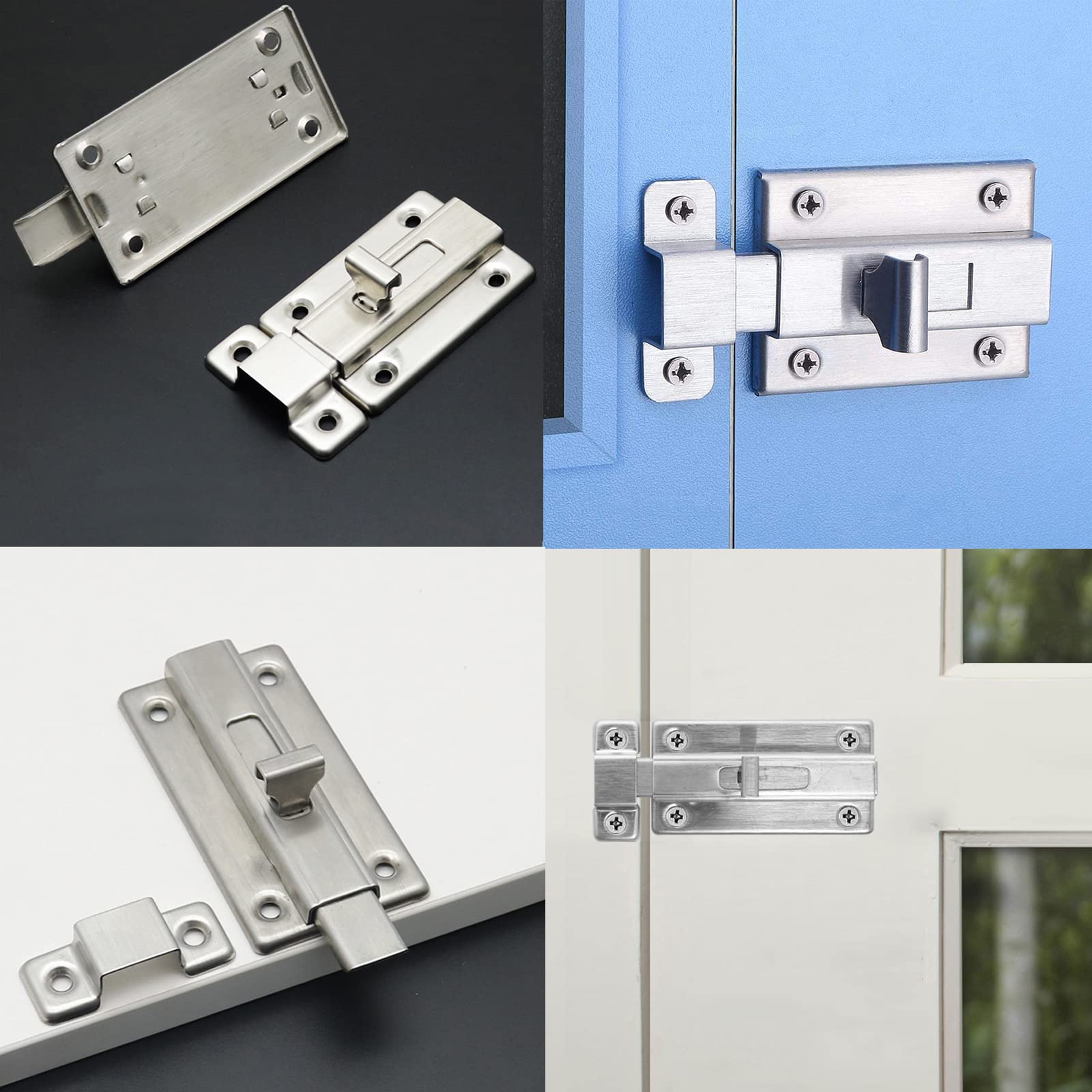 Lot de 2 Targettes 3.0 Pouces Verrou de Porte à Boulon Coulissant avec 12 vis Verrou de Porte en Acier Inoxydable pour tous les types de portes - 7