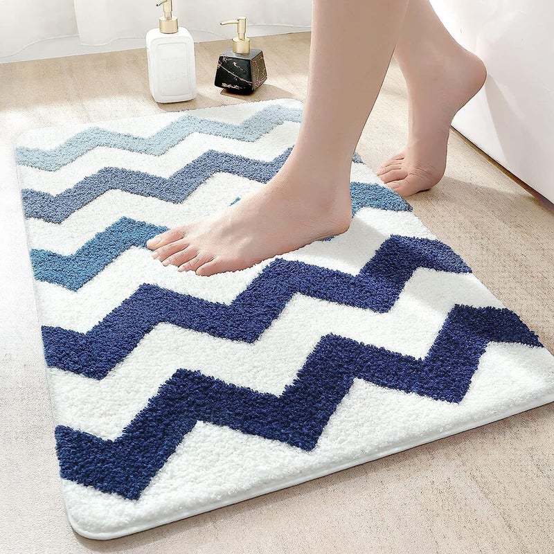 Mata łazienkowa antypoślizgowa z wzorem falistym, 40 x 60 cm, niebieska, supermiękka, nadaje się do prania w pralce, t