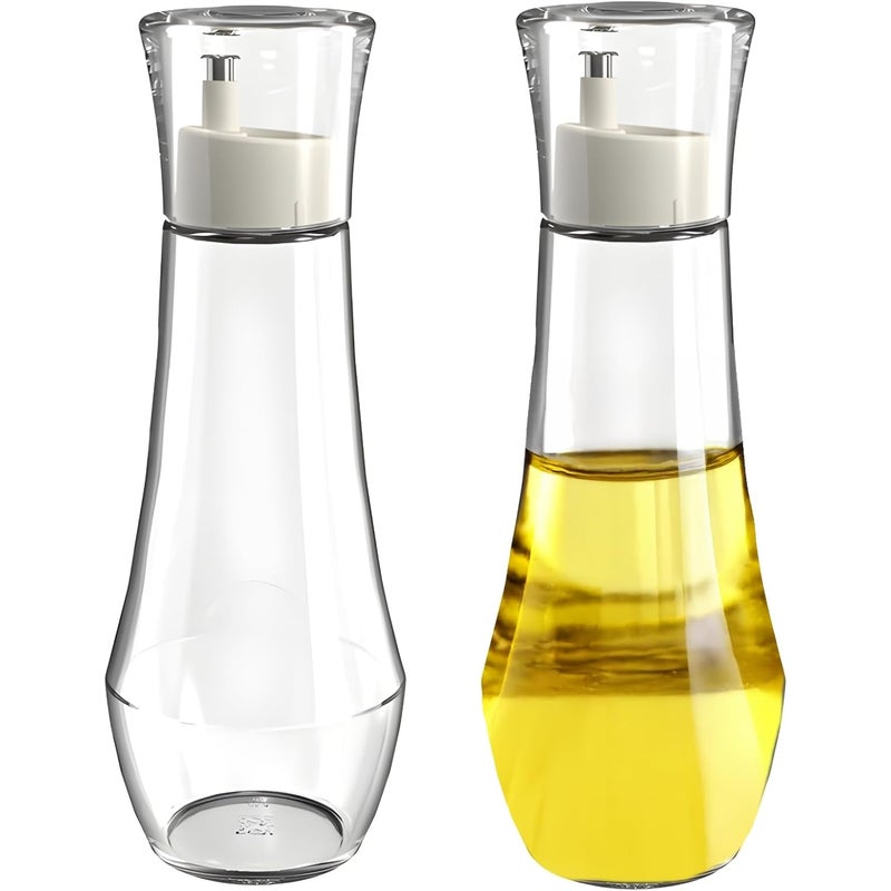 Zestaw 2 szklanych butelek na przyprawy z pyłoszczelnymi pokrywkami - dysza ze stali nierdzewnej do oleju, octu, sosu sojowego - 260 ml