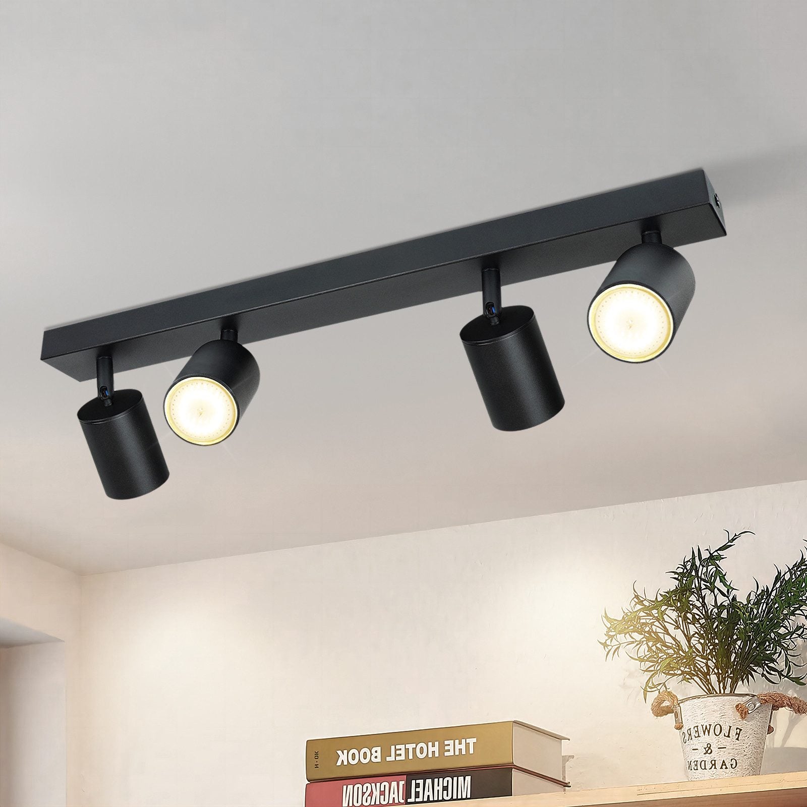 Nettlife Reflektorowa sufitowy 4-punktowy GU10, LED, regulowany 350°, czarny, Lampa industrialna