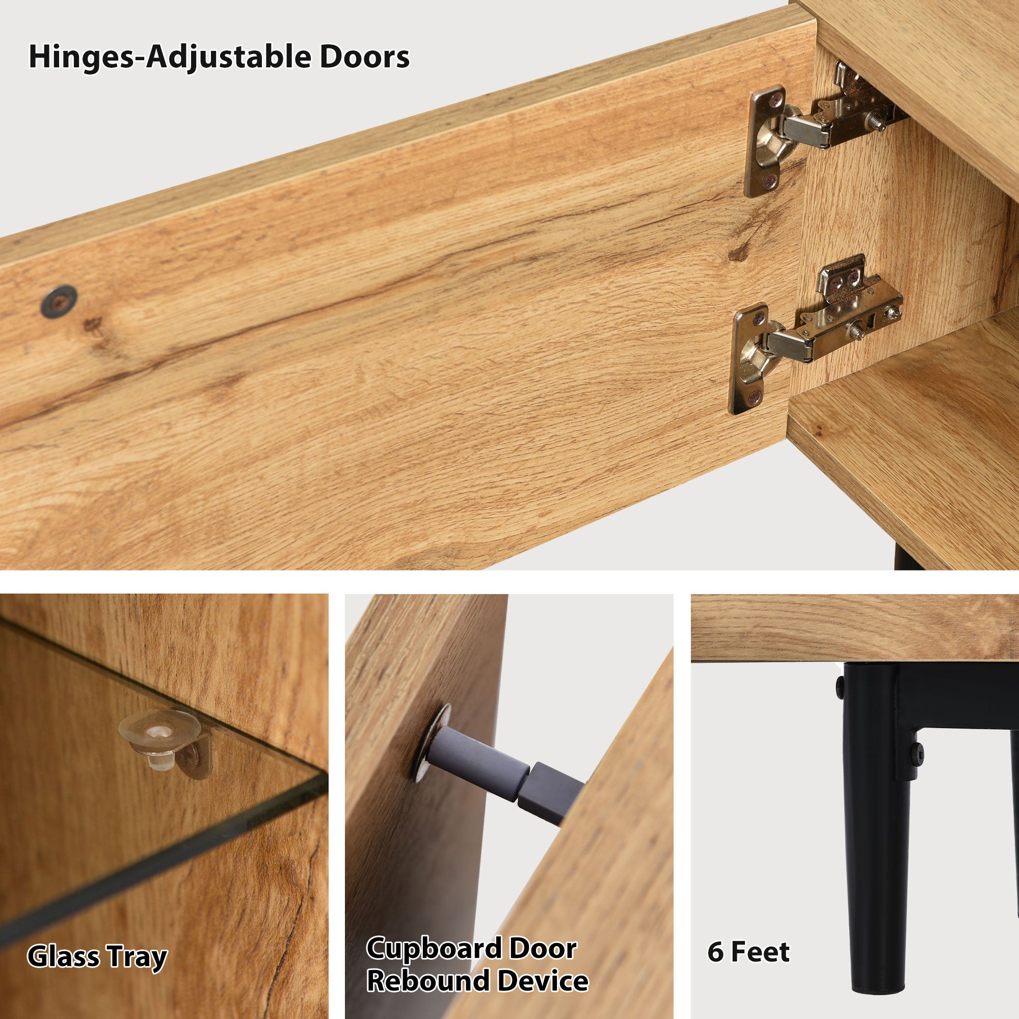 Mobile TV 175 cm - 3 ante e ripiano in vetro - LED - Legno MDF - colore naturale - 4