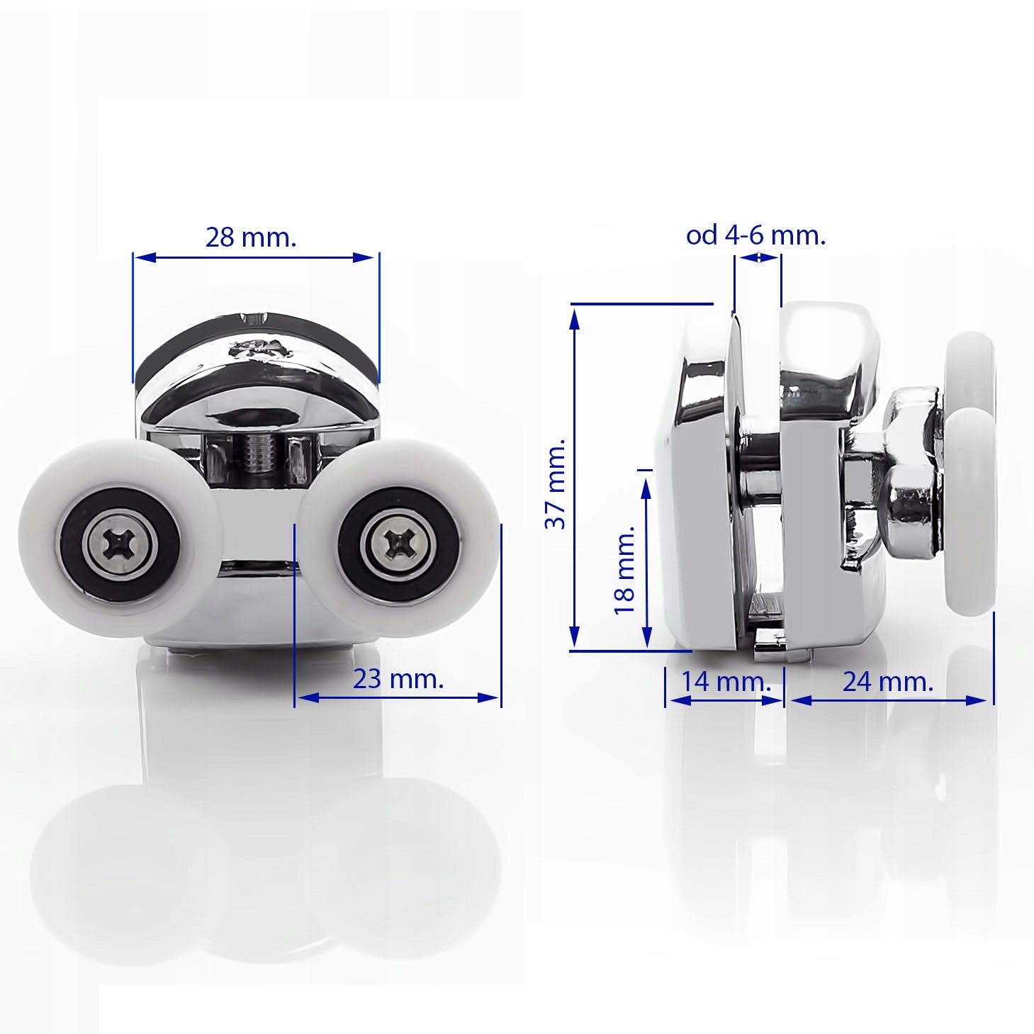 ROLKI KÓŁKA DO KABINY PRYSZNICOWEJ NATRYSKOWEJ PODWÓJNE KOMPLET CHROM 23MM - 5