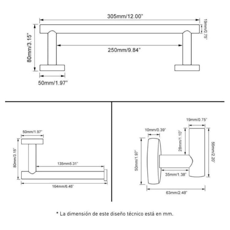 Porte-serviettes de salle de bain en or brossé 30 cm + porte-rouleau de papier toilette - 1 cintre - 2