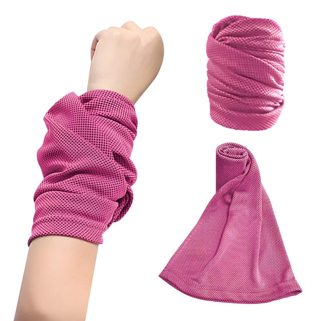 Lot de 4 Bracelets sport rafraîchissants, serviettes pour cou et visage en microfibre, absorbants et respirants, pour le yoga et la course - rose